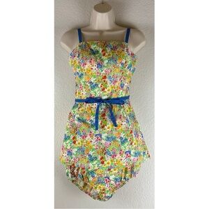 Sea Waves Floral Print Swim Top and Bloomer Bottoms Retro Pin-Up, Medium/ 10